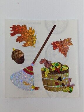 Sandylion Autumn Harvest Leaves Acorn Rake Glitter Vintage